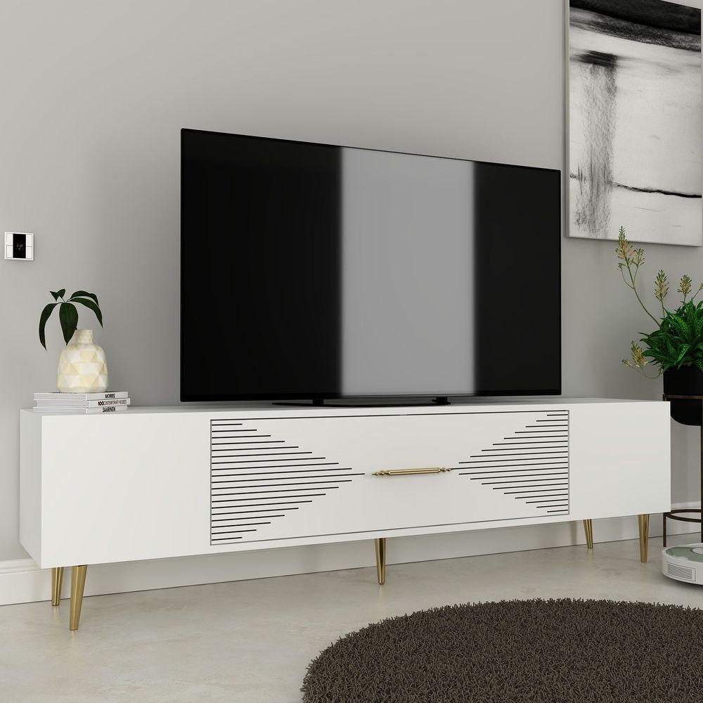 TV Stalak Dekol1 u Bijeloj i Zlatnoj Boji slika 2