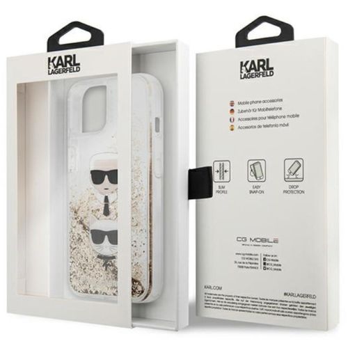 Karl Lagerfeld Futrola za iPhone 13 Mini Gold Liquid Glitter Karl & Choupette Head slika 2