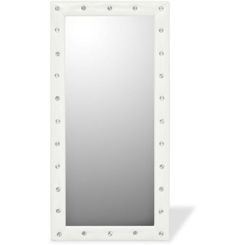 Zidno Ogledalo s Umjetnom Kožom 60x120 cm Sjajno Bijelo slika 2