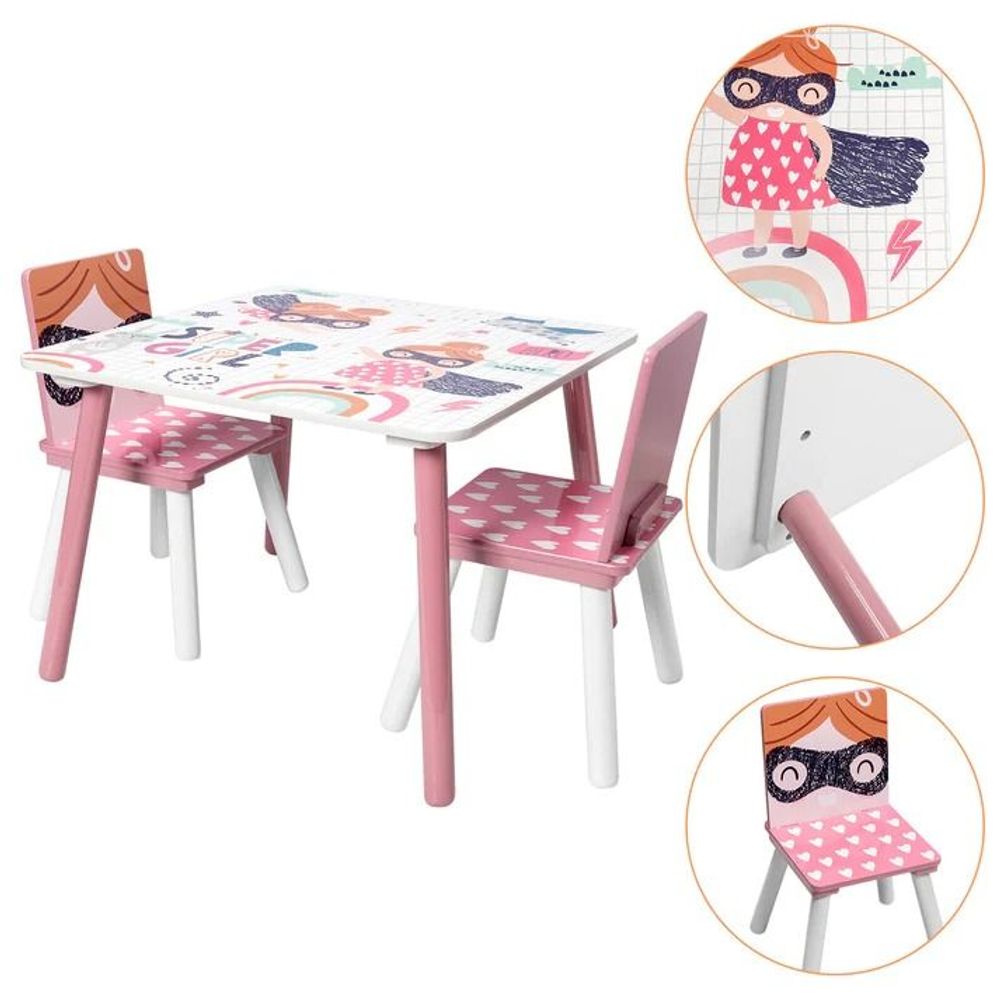 Kinder Home Drveni dječiji sto sa dvije stolice Super Girl slika 10