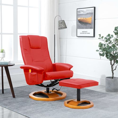 Masažna fotelja s osloncem za noge od umjetne kože crvena slika 1