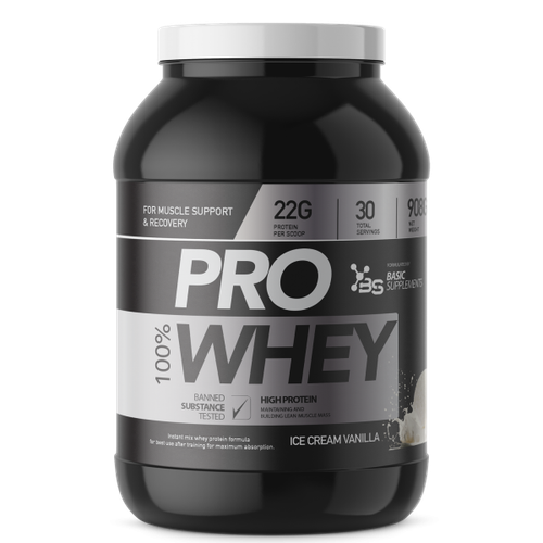 100% PRO WHEY 908GR BASIC SUPPLEMENTS -  Ice Cream Vanilla slika 1