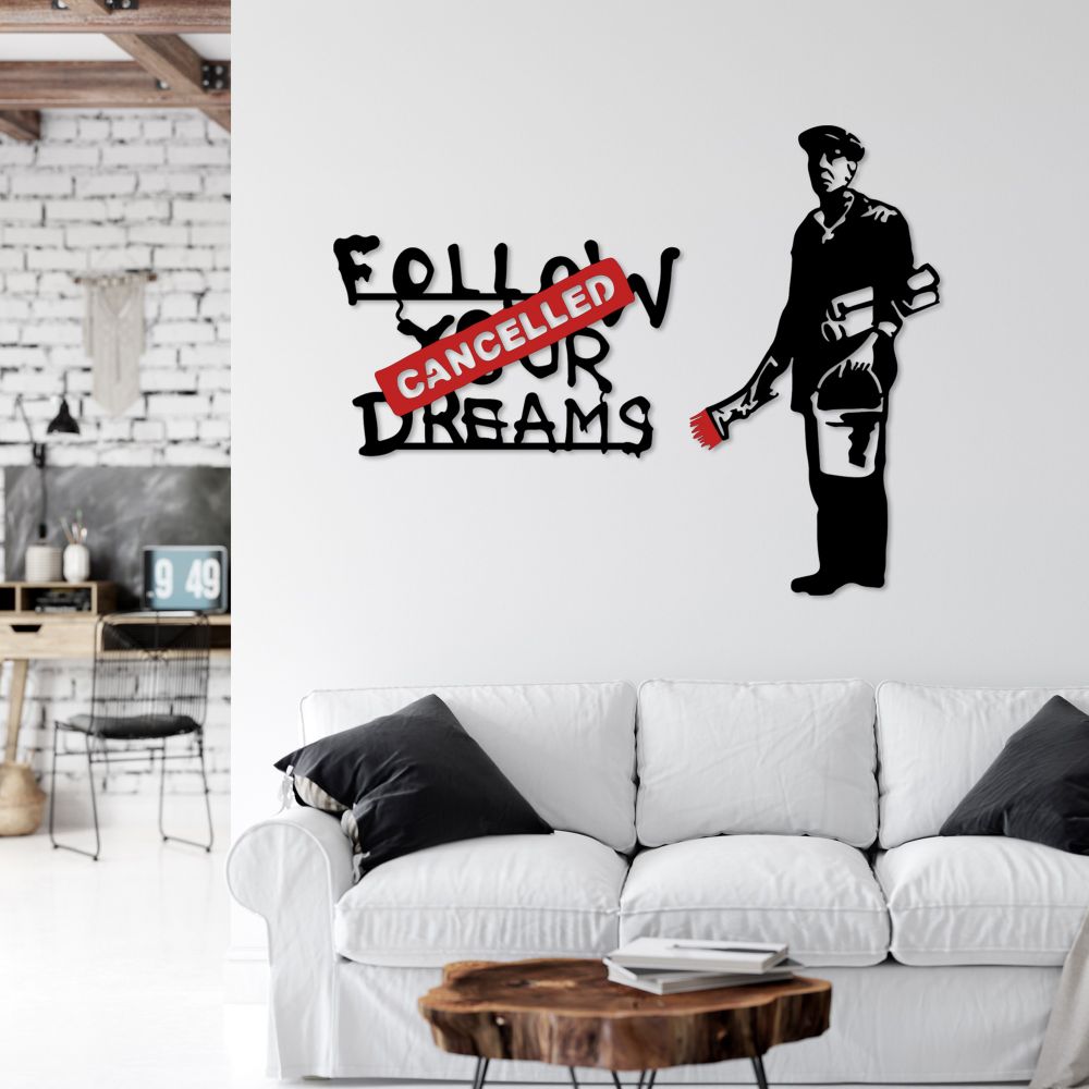 Banksy Metal 06 Bijelo-Crveni Dekorativni Metalni Zidni Ukras slika 3