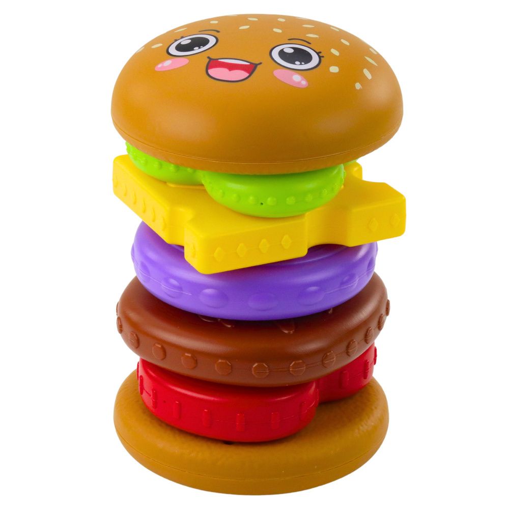 Slagalica u obliku hamburger piramide za djecu, šarena, 7 dijelova. slika 4