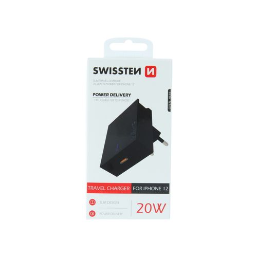 SWISSTEN punjač za AC220, 1xUSB-C, 3A, 20W, crni slika 1