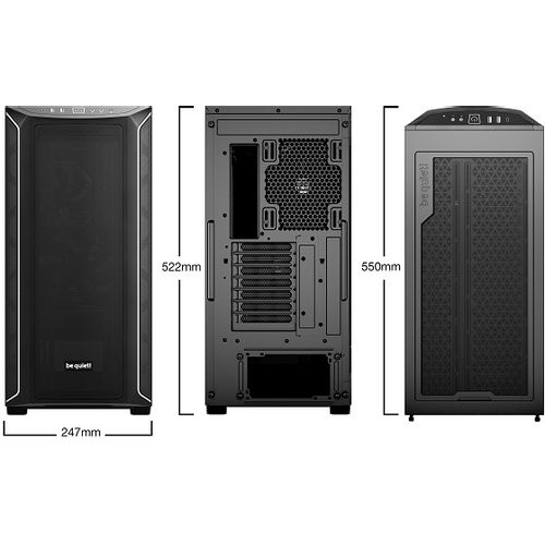 SHADOW BASE 800 DX Black, MB compatibility: E-ATX / ATX / M-ATX / Mini-ITX, ARGB illumination, Three pre-installed be quiet! Pure Wings 3 140mm PWM fans, including space for water cooling radiators up to 420mm slika 2