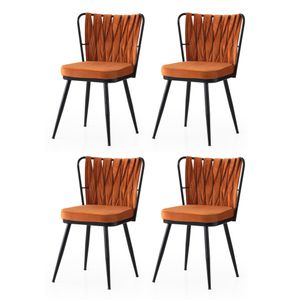 Kuşaklı - 224 V4 Crni Narandžasti Set Stolica (4 Komada)
