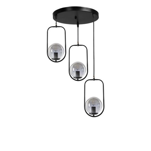 Ahu 3 Lü Tepsili Füme Camlı Siyah Sarkıt Black Chandelier slika 2