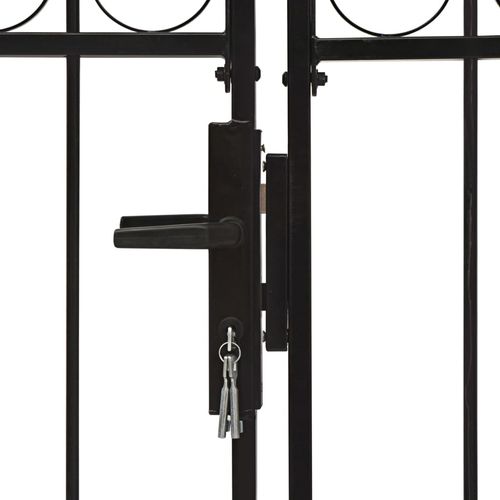 Dvostruka vrata za ogradu s lučnim vrhom čelična 300x200 cm crna slika 12