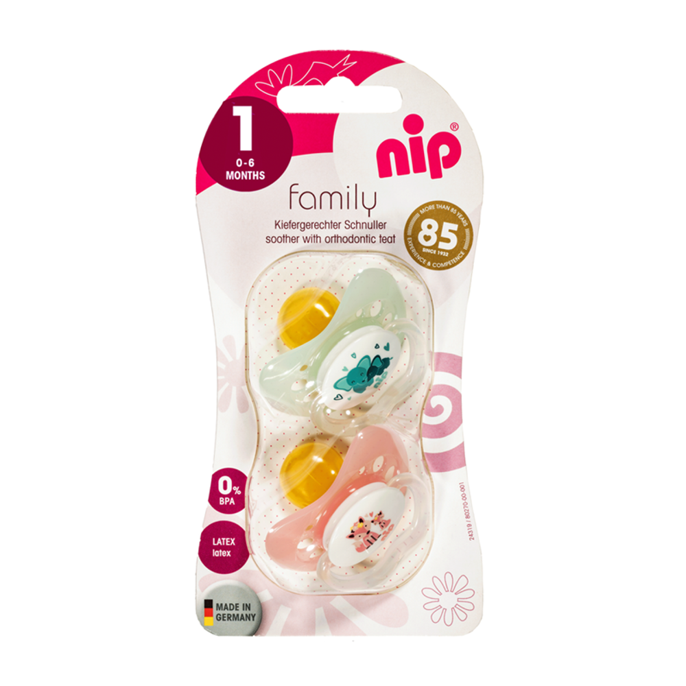 nip® Duda varalica Family 0-6mj (veličina 1) - Latex, 2kom Mint, Pink slika 3