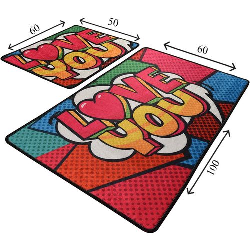 Red Love Multicolor Bathmat Set (2 Pieces) slika 3