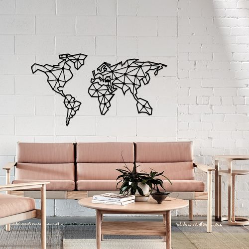 World Map Black Decorative Metal Wall Accessory slika 1