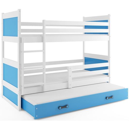 Drveni dečiji krevet na sprat Rico sa tri kreveta - beli - plavi - 190x80 cm slika 2