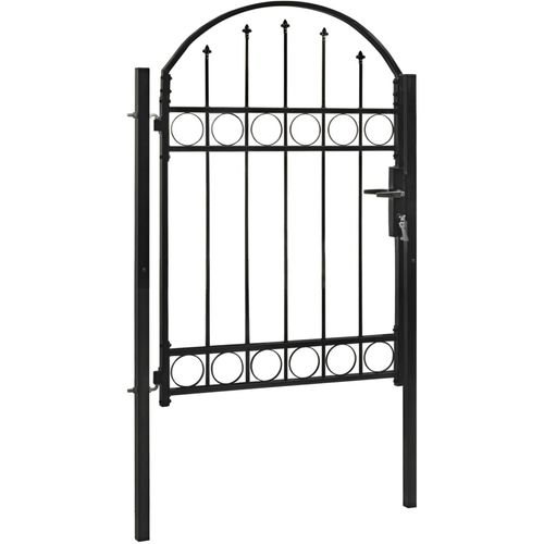 Vrata za ogradu s lučnim vrhom čelična 100 x 125 cm crna slika 20