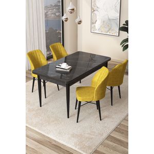Arp - Crni Mramor, Mustard Crni Mramor - Set Trpezarijskog Stola i Stolica (5 Komada)