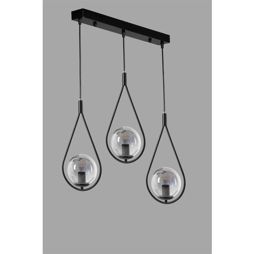 Damla 3 Lü Sıralı Füme Camlı Siyah Sarkıt Black Chandelier slika 3