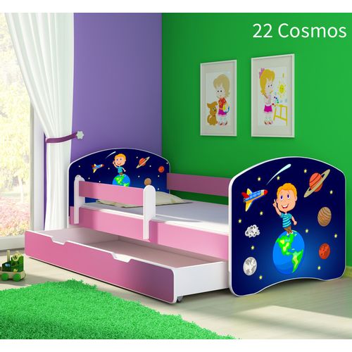 Dječji krevet ACMA s motivom, bočna roza + ladica 180x80 cm 22-cosmos slika 1