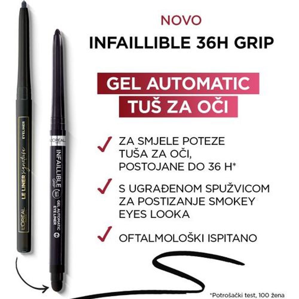 L'Oréal Paris Olovka za oči Infaillible Grip 36h Gel Automatic 001 Intense Black slika 4