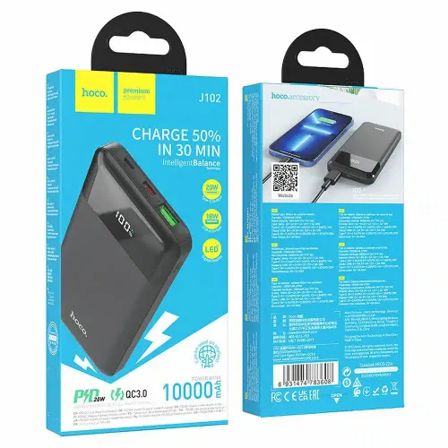 HOCO power bank 10000mAh PD QC3.0 3A 20W J102 crni slika 5