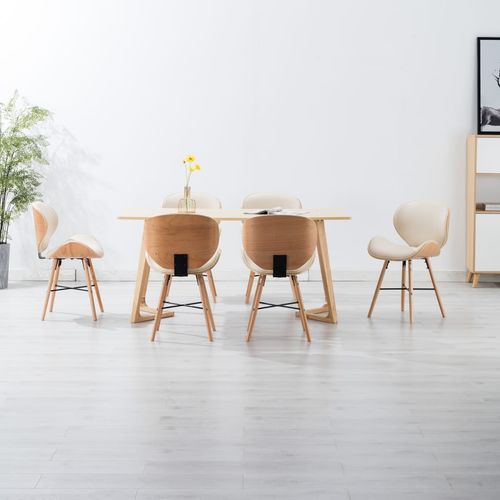 Blagovaonske stolice od umjetne kože i drva 6 kom krem slika 26