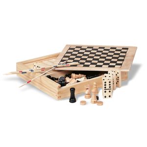 Igra društvena 4U1 Šah, domino, mlin i Mikado u drvenoj kutiji, dim. 16x16x3 cm