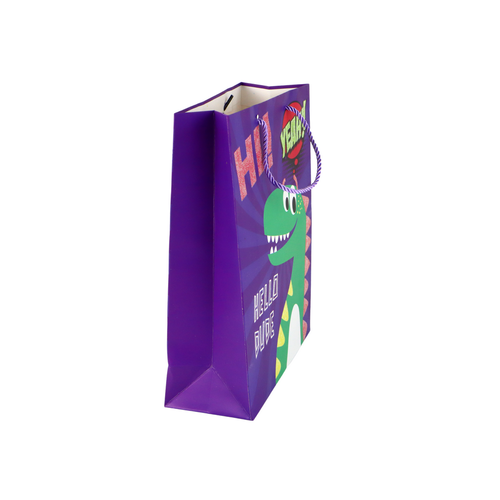 Ljubičasta papirnata vrećica za poklon od dinosaura 41,5 cm x 30 cm x 12 cm slika 3
