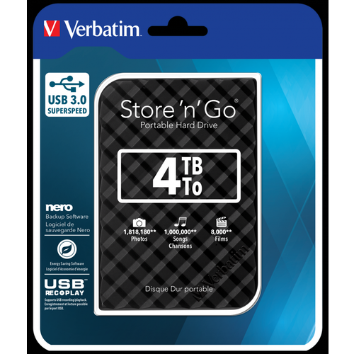 Externi hard disk Verbatim Store'n'Go 2.5" (6.35mm) Gen2 4TB USB 3.0 crni  slika 1