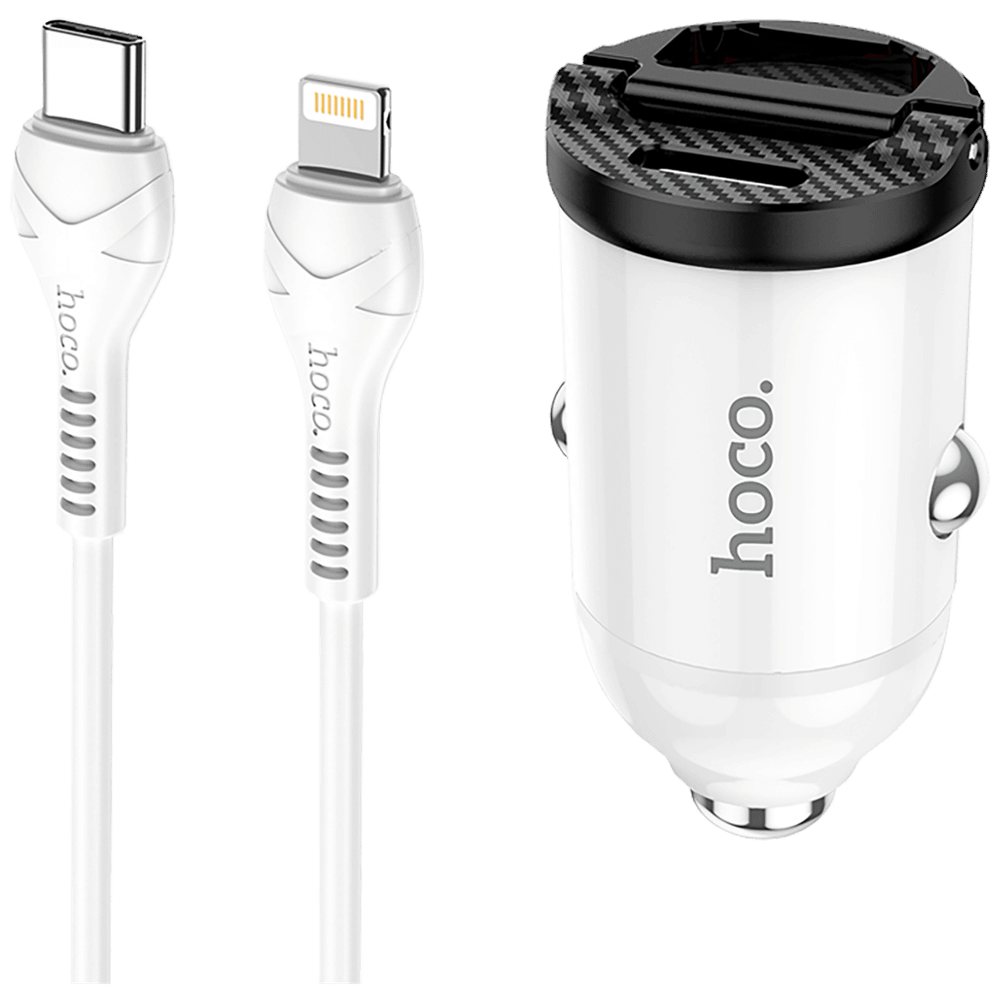 hoco. Auto punjač sa Lightning kabelom, PD + QC3.0, 2 x USB, 4.8 A - NZ2 Link, type C-Lightning, White slika 3