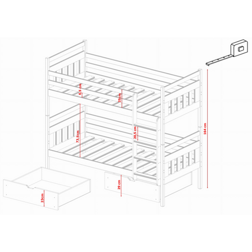 Drveni dečiji krevet na sprat Adas sa fiokom - beli - 200x90 cm slika 2