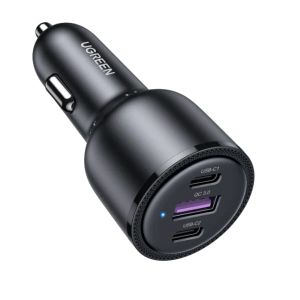 Auto punjač UGREEN, 69W, 2xUSB-C PD+USB-A, sivi