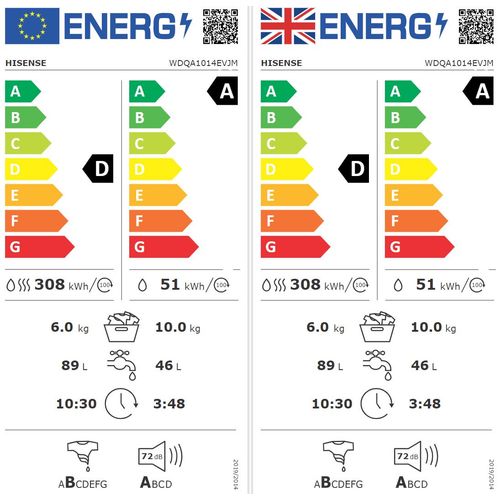 Hisense WDQA1014EVJM Mašina za pranje i sušenje veša, 10/6 kg, 1400 rpm, Inverter PowerDrive, Dubina 61 cm slika 5