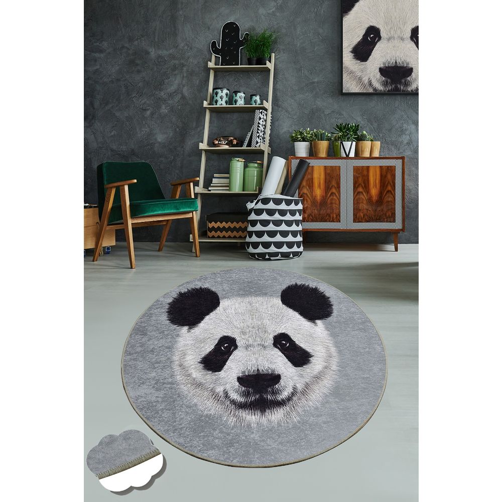 Veliki Panda Djt Tepih u Sivo-Crnoj Boji (Prečnik 100 cm) slika 1