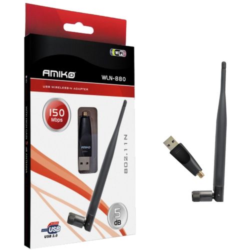 Amiko Wi-Fi mrežna kartica, USB, 2.4 GHz, 5 dB, 150 Mbps - WLN-880 slika 1