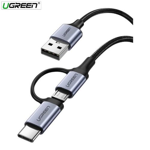 Ugreen pleteni kabel USB-A na Micro USB + USB-C, 1m slika 2