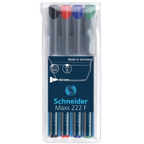 Flomaster Schneider, permanent marker, OHP Maxx 222 F, 0,7 mm, set od 4 boje, PVC etui slika 2