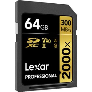 Lexar SD 64GB 2000x SDHC UHS-II card, 300MB/s read 260MB/s write C10 V90 U3