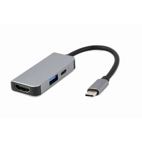 Gembird  A-CM-COMBO3-02 USB Type-C 3-in-1 multi-port adapter (USB port + HDMI + PD), silver slika 1