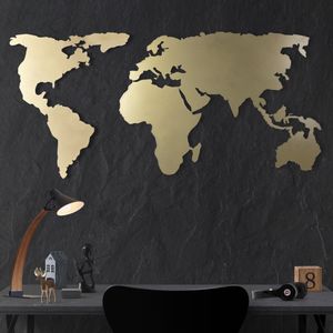 Wallity World Map Silhouette - Gold Gold Decorative Metal Wall Accessory