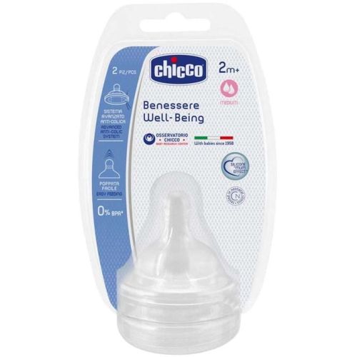 Chicco Silikonska duda za flašicu Well Being Medium 2m+, 2kom slika 1