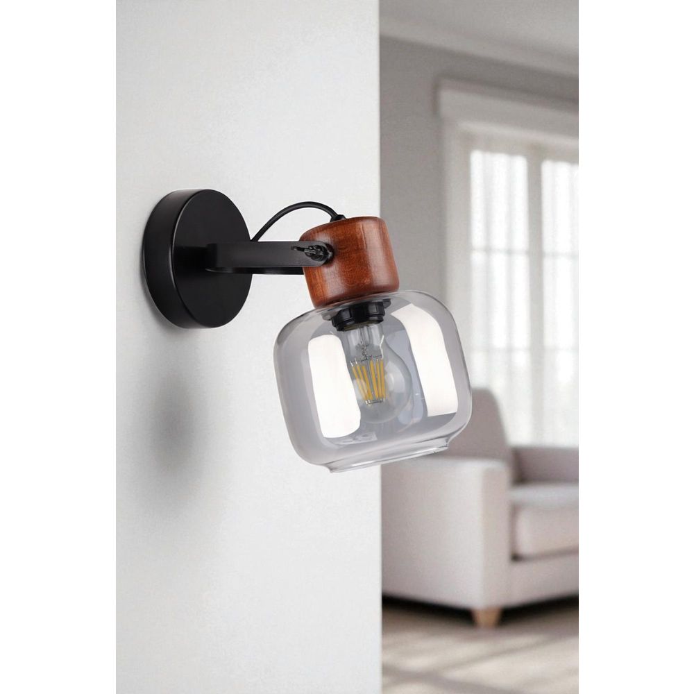 Opviq Zidna lampa 908, siva, orah, crna slika 1