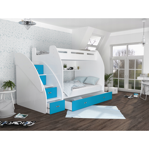 Drveni Dečiji Krevet Na Sprat Zuzia Sa Fiokama 200*120 Cm - Plavi slika 1