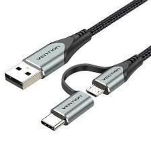 Vention USB 2.0 A Male to 2-in-1 Micro-B USB-C Male Cable 1M, Gray