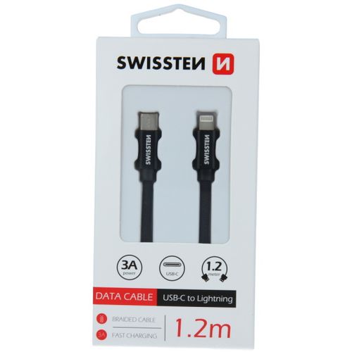 SWISSTEN kabel USB-C/Lightning, platneni, 1.2m, crni slika 2
