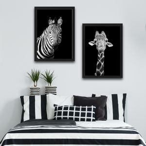 Wallity Uokvirena slika (2 komada), Zebra Giraffe Set