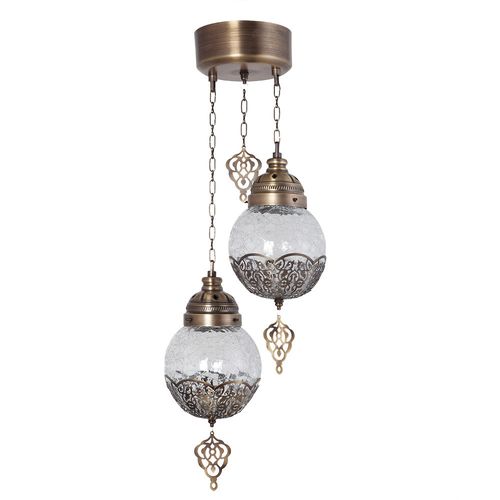 Neptün 2Li Sarkıt Tepsili Eskitme Catlak Camlı Gold Chandelier slika 5