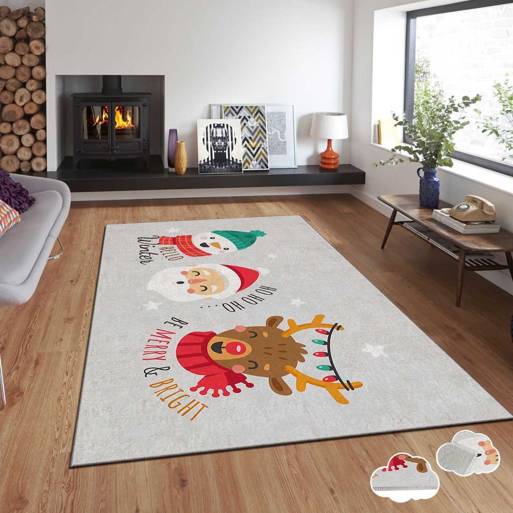 Tanki tepih sa digitalnim printom "Santa Clause, Snowman and Rrudolph the red nosed reindeer" (120 x 180 cm)ASR - CRPT - 38  slika 1