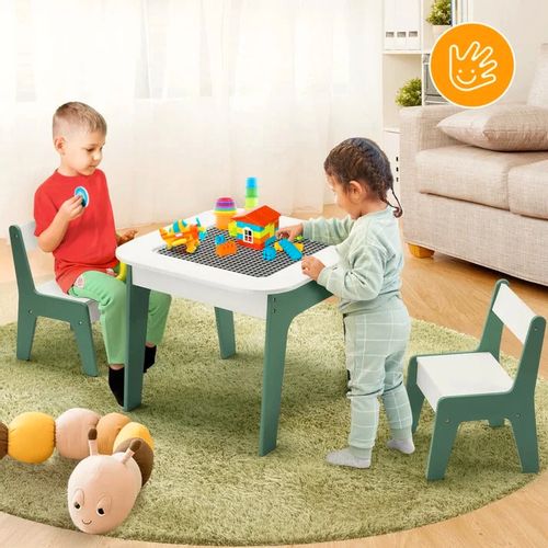 Kinder Home Dečiji Sto Sa Stolicama 4 U 1 ,2 Vrha,Tabla I Vrh Za Slaganje Lego Konstrukotora slika 2