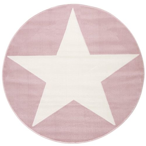 Dječji tepih PADAJUĆA ZVIJEZDA - okrugli - roza - bijeli - 133 cm slika 1