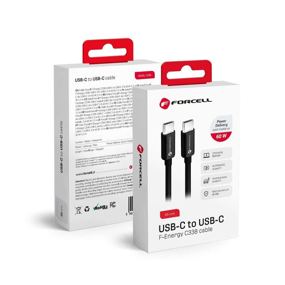 USB C na USB C kabel Forcell F-Energy QC4.0 PD 3A 60W 25 cm crni slika 1