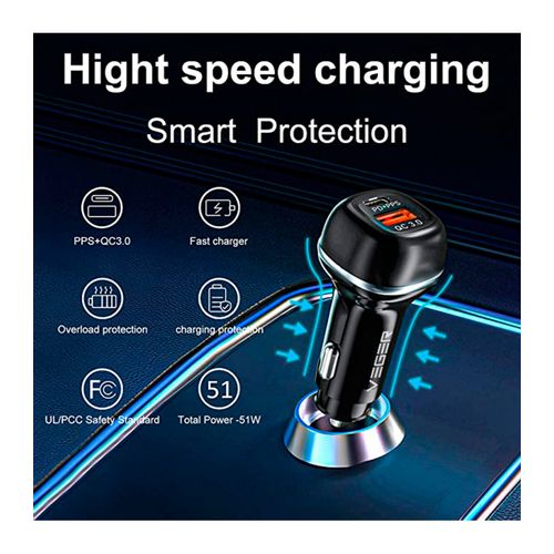 VEGER auto punjač CC62 USB+USB-C PD, QC3.0 51W slika 2